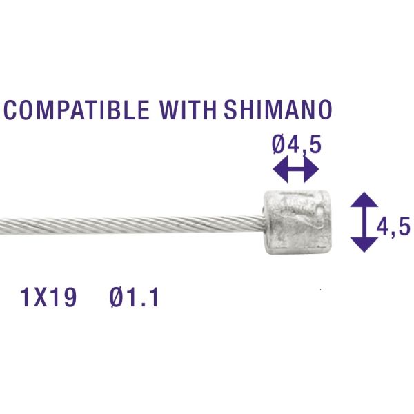 Communiquez des câbles intérieurs Elvedes 2250 mm en acier inoxydable Ø1,1 mm Shimano n mamelon Ø4,5 × 4,5 (100 pièces)