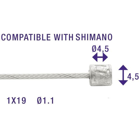 Communiquez des câbles intérieurs Elvedes 2250 mm en acier inoxydable Ø1,1 mm Shimano n mamelon Ø4,5 × 4,5 (100 pièces)