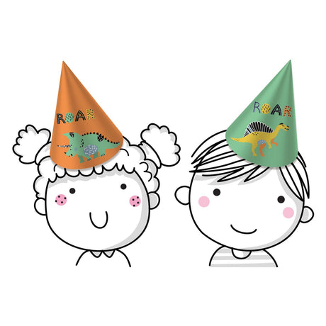 Folat bv chapeaux de fête en papier dinosaure rugit, 6 pcs.