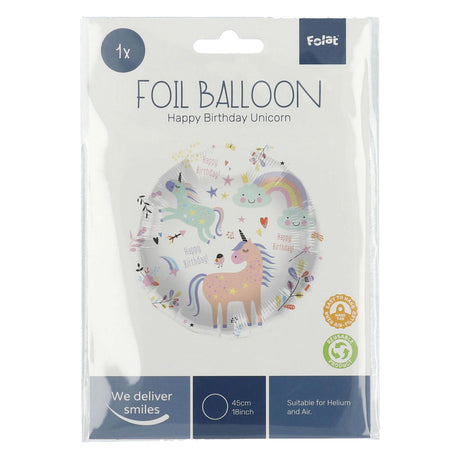 Folat bv ballon en aluminium joyeux anniversaire licornes 45cm.