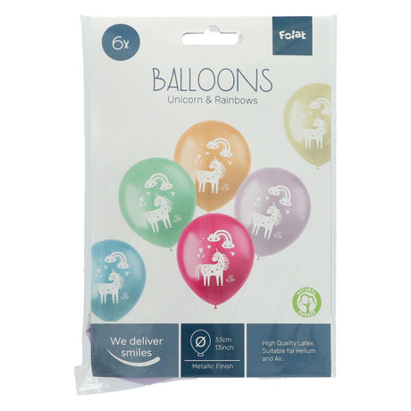 Folat bv ballons en latex licornes arc-en-ciel, 6 pcs.