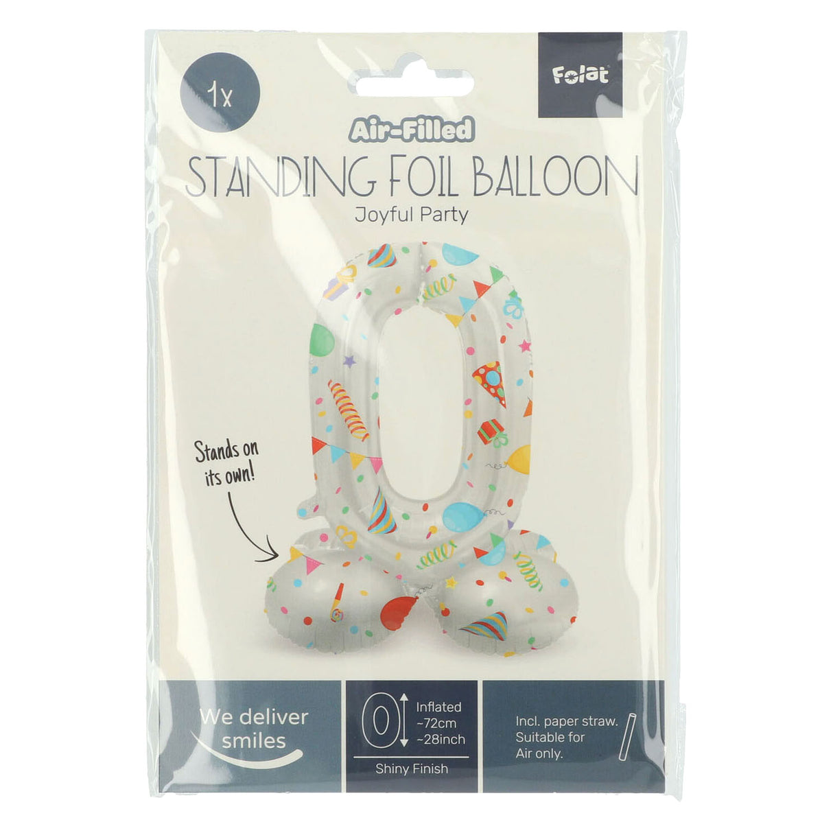 Folat bv ballon en aluminium debout numéro de fête joyeuse 0 -72 cm
