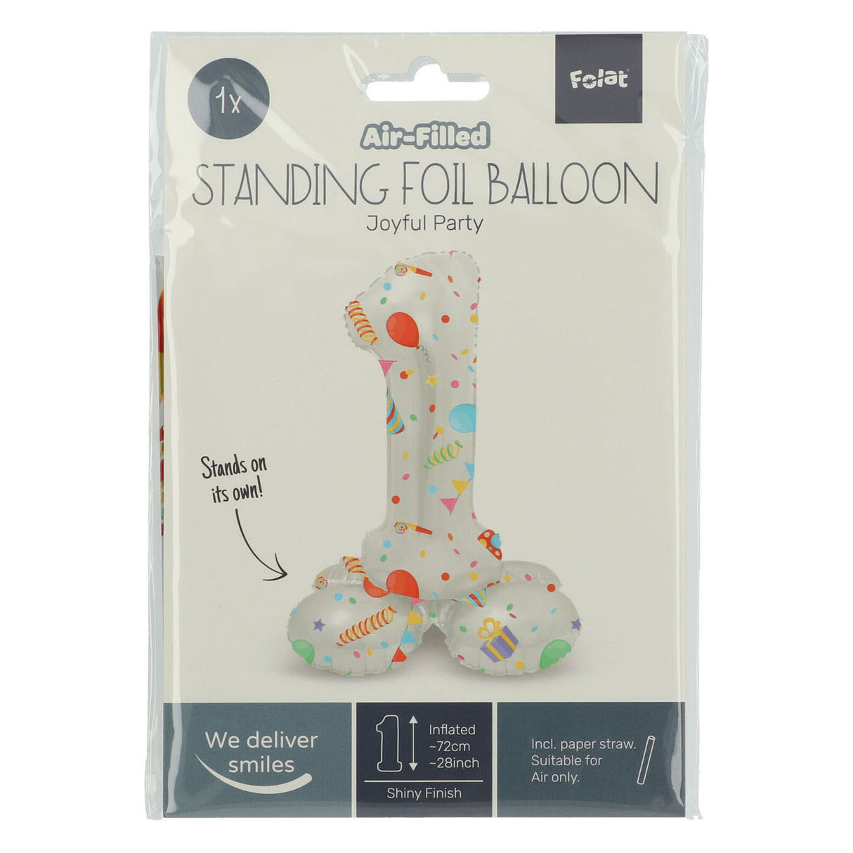 Folat bv ballon en aluminium debout fête joyeuse numéro 1 -72 cm