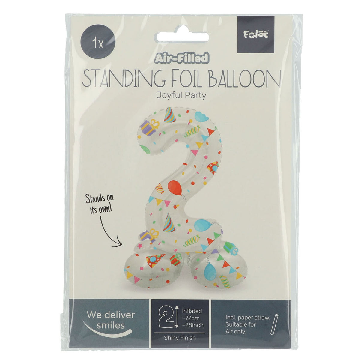 Folat BV standing foil balloon Joyful Party number 2 -72cm