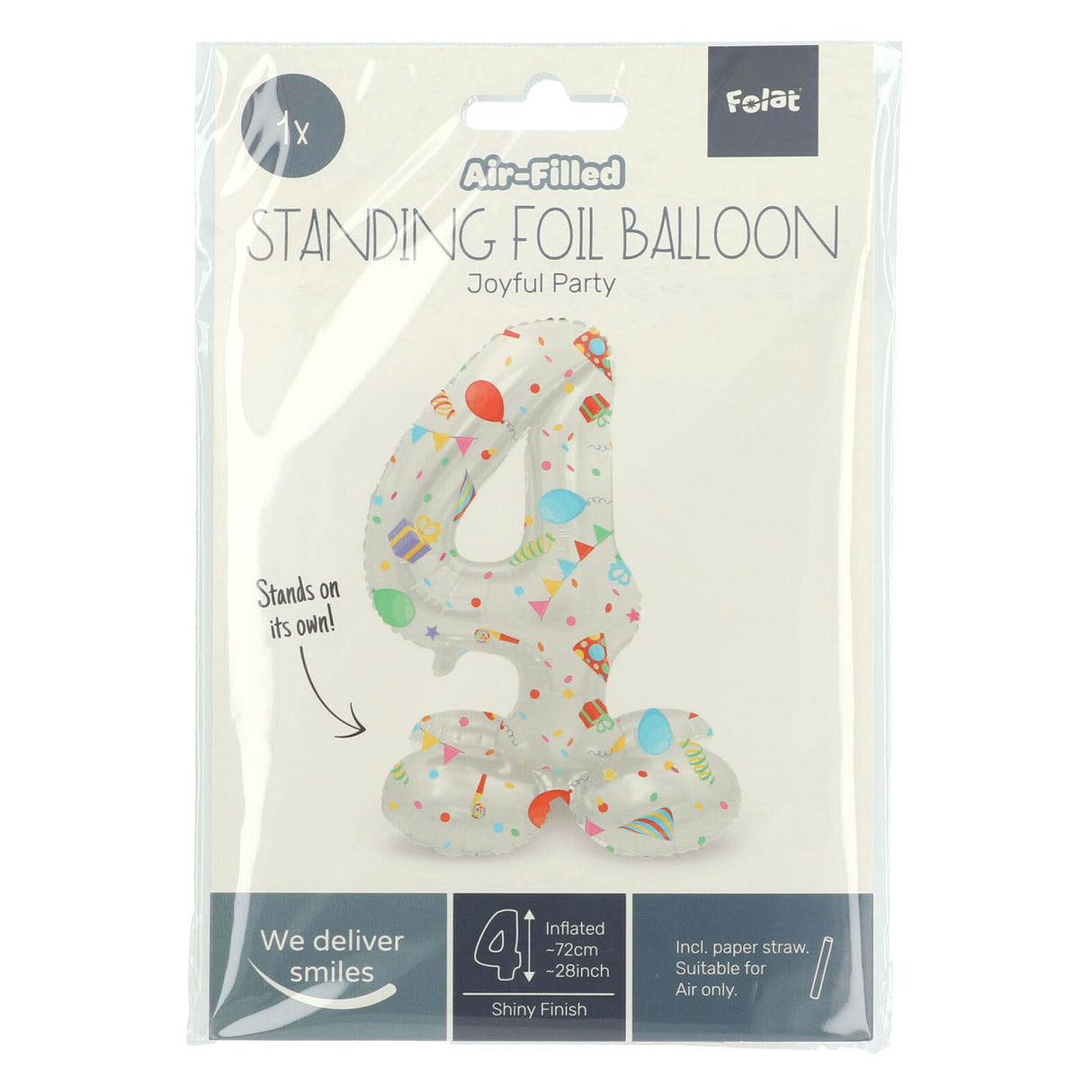 Folat BV standing foil balloon Joyful Party number 4 -72cm