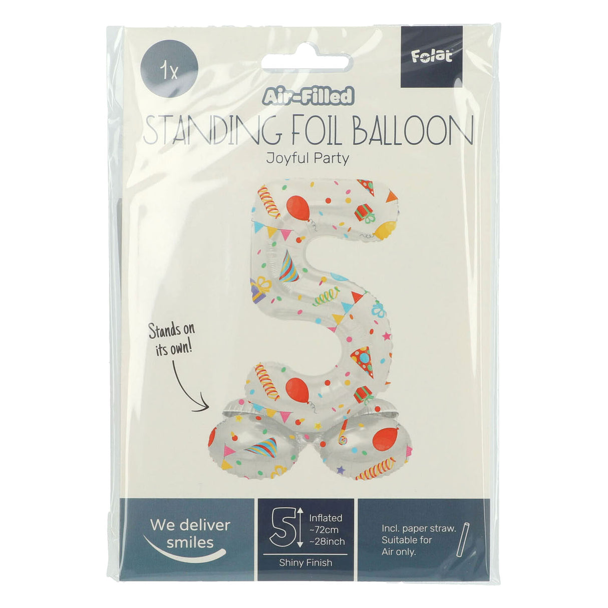 Folat bv ballon en aluminium debout fête joyeuse numéro 5 -72 cm