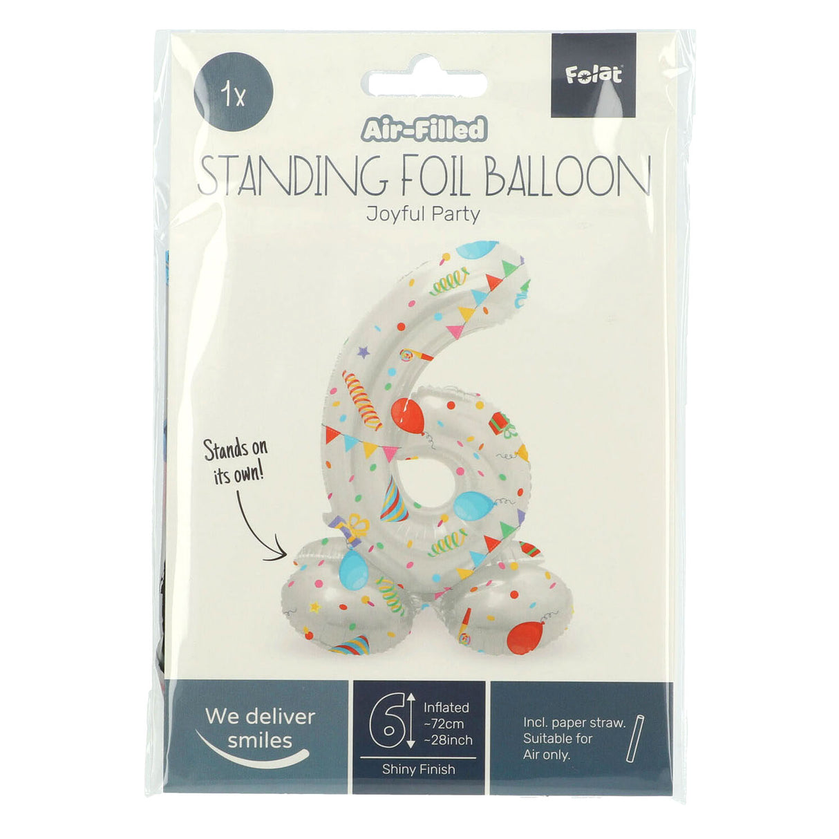 Folat bv ballon en aluminium debout fête joyeuse numéro 6 -72 cm