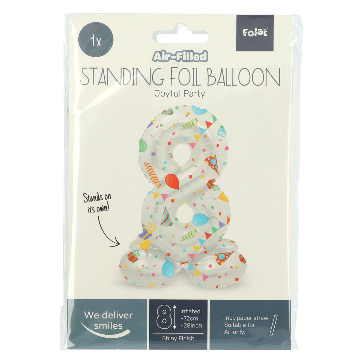 Folat bv ballon en aluminium debout joyeux numéro de fête 8 -72 cm
