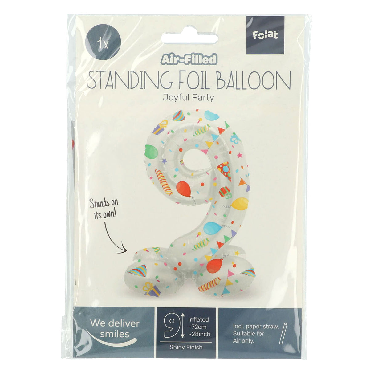 Folat bv ballon en aluminium debout fête joyeuse numéro 9 -72 cm