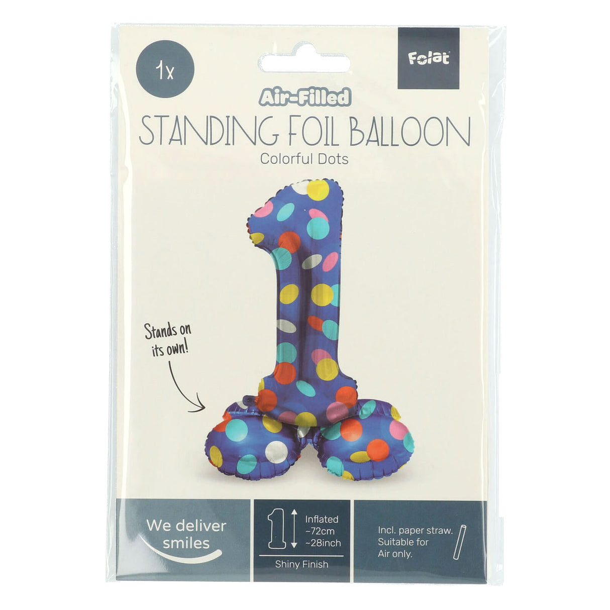 Folat BV Staande Folieballon Colorful Dots Cijfer 1 72cm