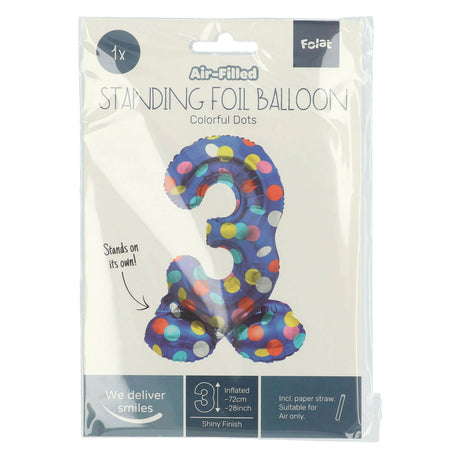 Folat bv ballon aluminium debout points colorés numéro 3 - 72cm