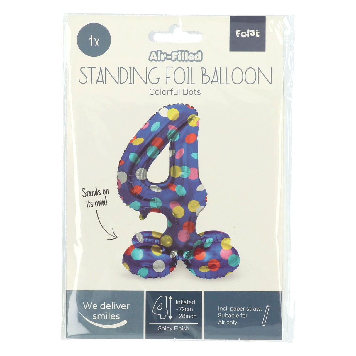 Folat bv ballon aluminium debout points colorés numéro 4 - 72cm