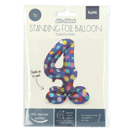 Folat bv ballon aluminium debout points colorés numéro 4 - 72cm
