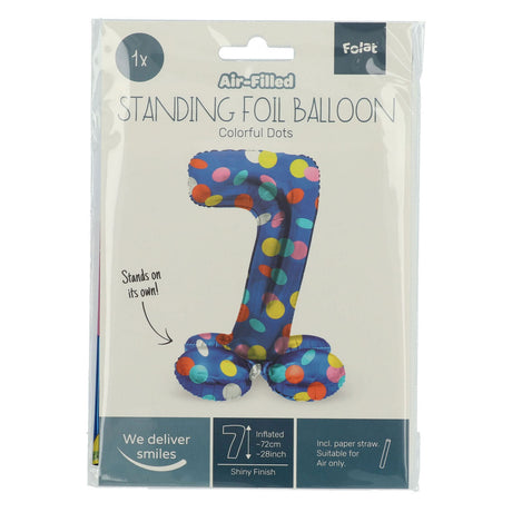 Folat bv ballon aluminium debout points colorés numéro 7 - 72cm