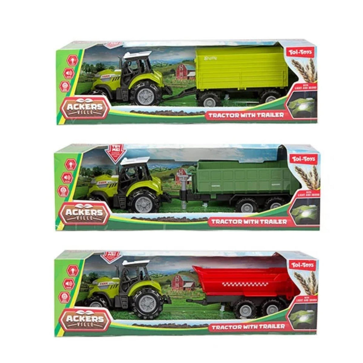Toi-toys tracteur ackers ville avec remorque + son et lumière assortis