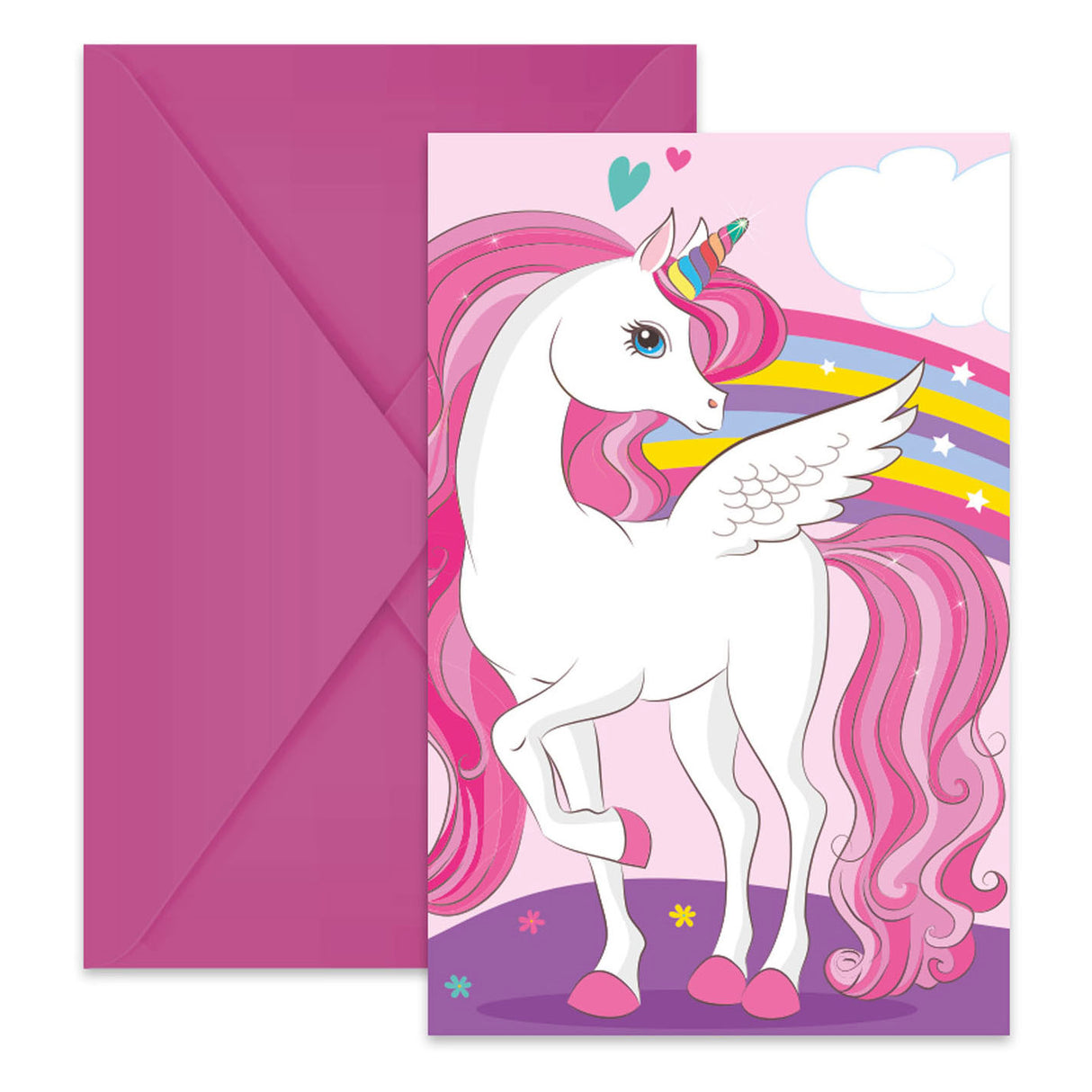 Globos Invitations and Enveloppes FSC Unicorn Rainbow Colors, 6st.