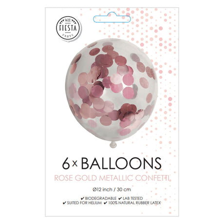 Globos Confetti Balloons Paper Confetti Metallix Rose Gold, 6st.