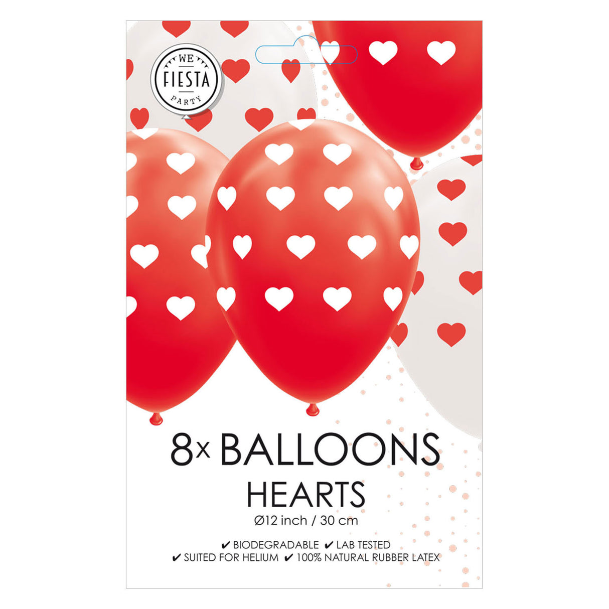 Globos Corazones Rojos Blanco 30 cm, 8st.