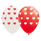 Globos Corazones Rojos Blanco 30 cm, 8st.