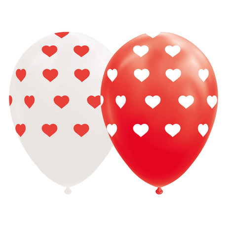 Ballons Globos coeurs rouge blanc 30cm, 8 pcs.