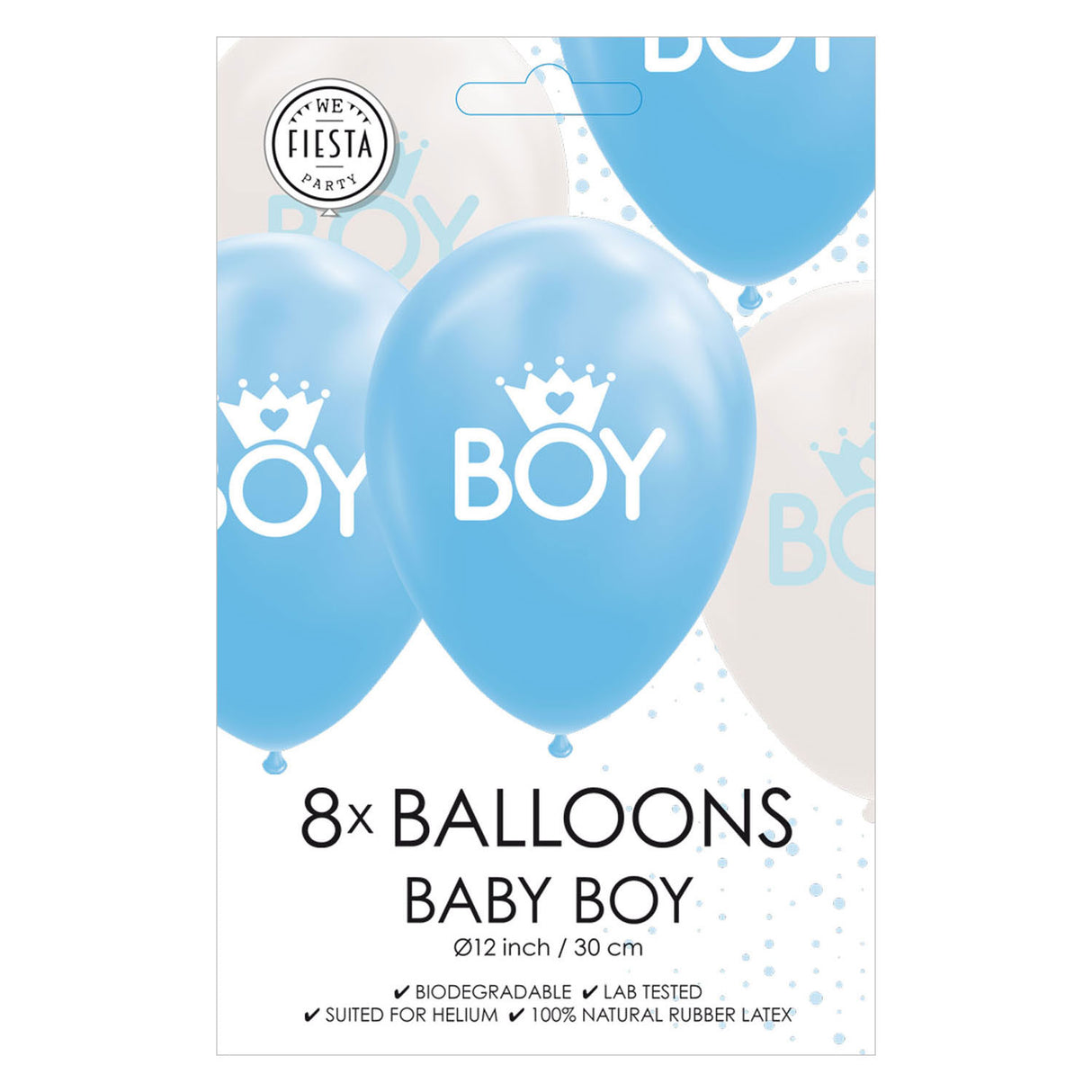 Ballons Globos fils bébé bleu blanc 30cm, 8 pcs.