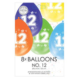 Ballons Globos imprimés recto-verso numéro 12, 8 pcs.