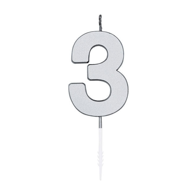 Bougie à gâteau Globos 4,5 cm argent métallisé no. 3