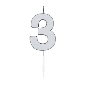 Bougie à gâteau Globos 4,5 cm argent métallisé no. 3