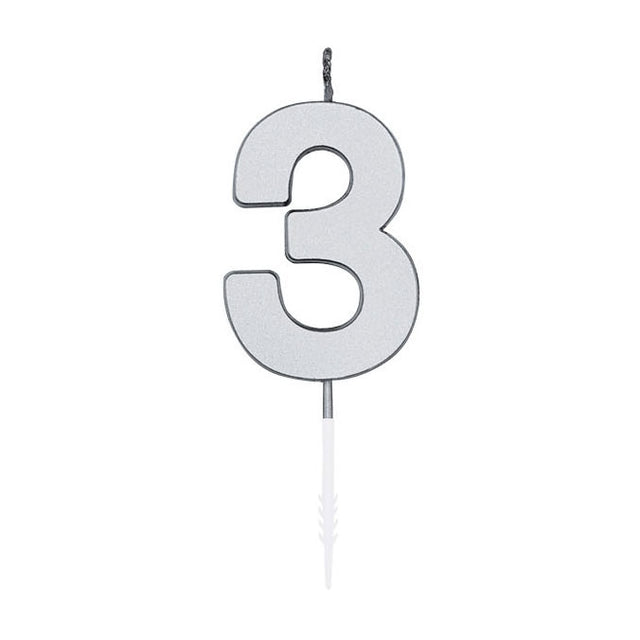 Bougie à gâteau Globos 4,5 cm argent métallisé no. 3