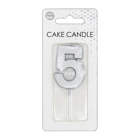 Bougie à gâteau Globos 4,5 cm argent métallisé no. 5