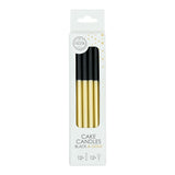 Bougies à gâteau Globos 9,5 cm avec supports or noir - 12 pcs.