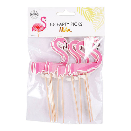 Globos bâtonnets à cocktail flamant rose 10x6cm aloha - 10 pcs.