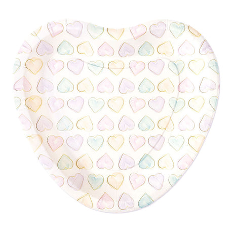 Globos papieren borden 23cm hartvormig watercolors hearts - 8st.