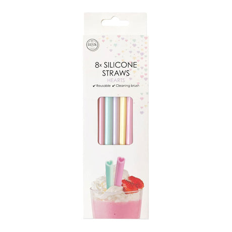 Pailles en silicone Globos coeurs d'aquarelle réutilisables - 8 pcs.