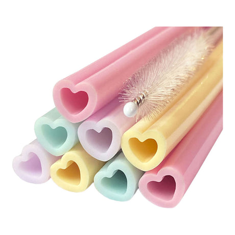 Pailles en silicone Globos coeurs d'aquarelle réutilisables - 8 pcs.