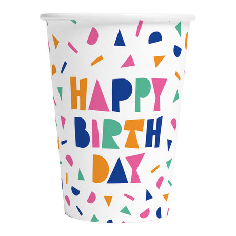 Gobelets en papier Globos 210ml joyeux anniversaire - 8 pcs.