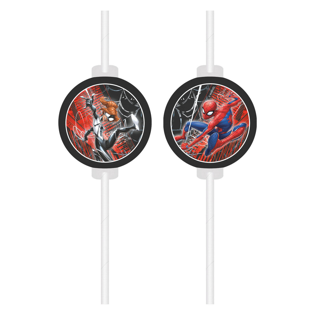 Pailles en papier Globos Spiderman World of Web - 4 pcs.