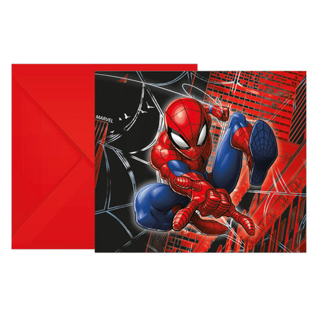 Globos uitnodigingen met enveloppen spiderman wolrd of web - 6st.