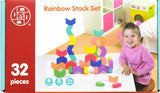 Blocs en bois empilant le jeu Rainbow, 32dlg.