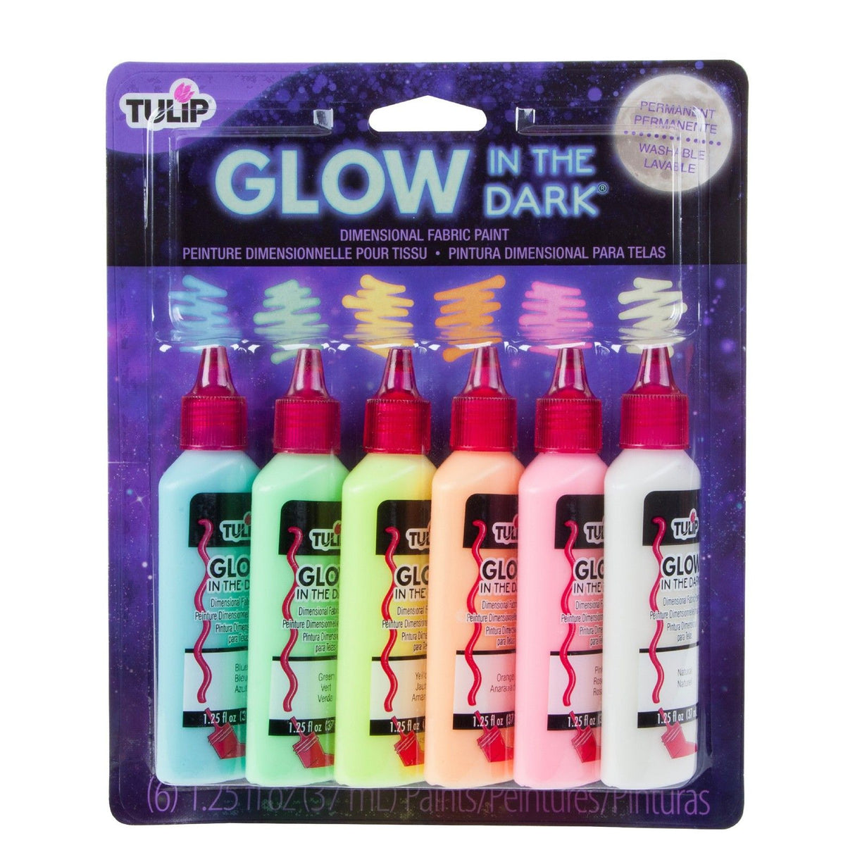Tulipe • Peinture textile 3D 37ml qui brille dans le noir 6pcs.
