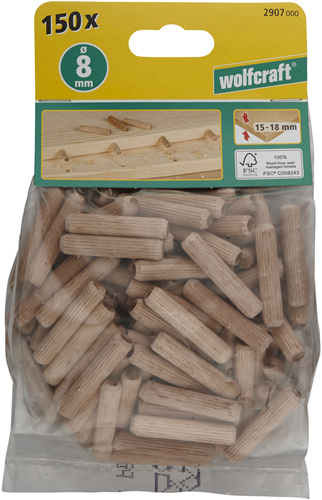 Chevilles en bois rainurées Wolfcraft | bûche | ø8x40mm | 150 pièces - 2907000