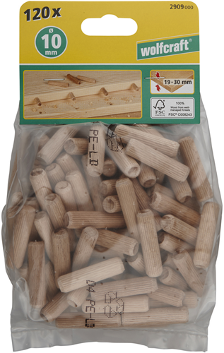 Chevilles en bois rainurées Wolfcraft | bûche | ø10x40mm | 120 pièces - 2909000