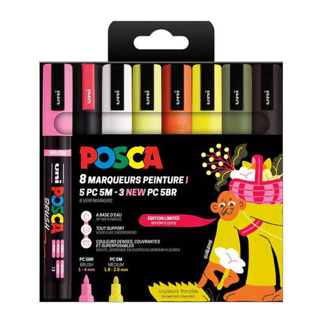 Jeu de marqueurs Uni posca pc5m couleurs florales - 8 pcs.