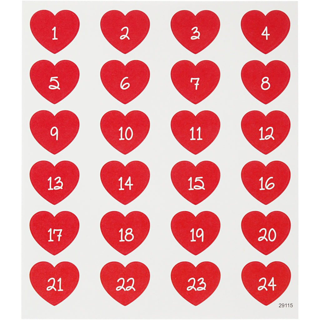 Creativ Company autocollants coeur avec numéro, 1 feuille