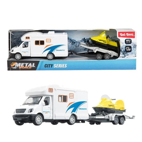 Camping-car rétractable en métal Toi-toys avec remorque et motoneige