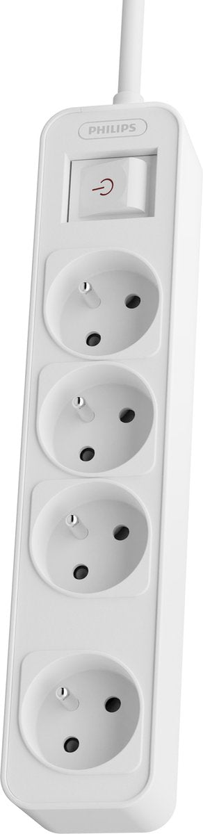 Prise de table Philips 4 voies avec interrupteur blanc
