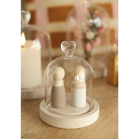 Idées 4 saisons cloche coeur avec socle en bois ã˜10xh13cm