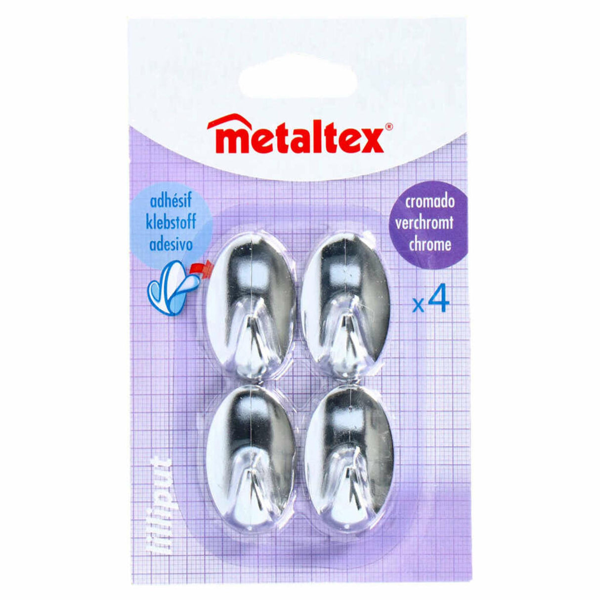 Crochets adhésifs Metaltex 4 pièces ovales chromés | 10 pièces