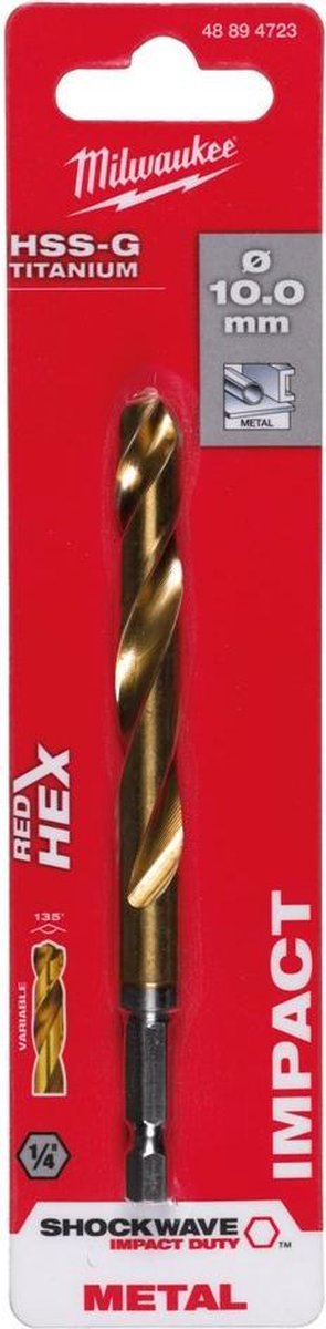 Milwaukee foret à métaux Shockwave HSS-G étain rouge hex Shockwave HSS-G étain rouge hex 11 mm - 1 pc - 48894725