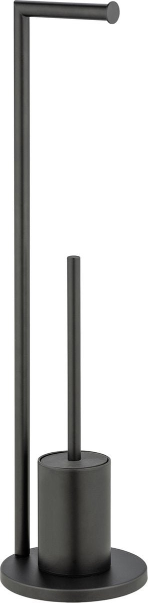Wenko majordome de toilette ferla noir mat - brosse de toilette avec support, porte-rouleau de papier toilette autoportant